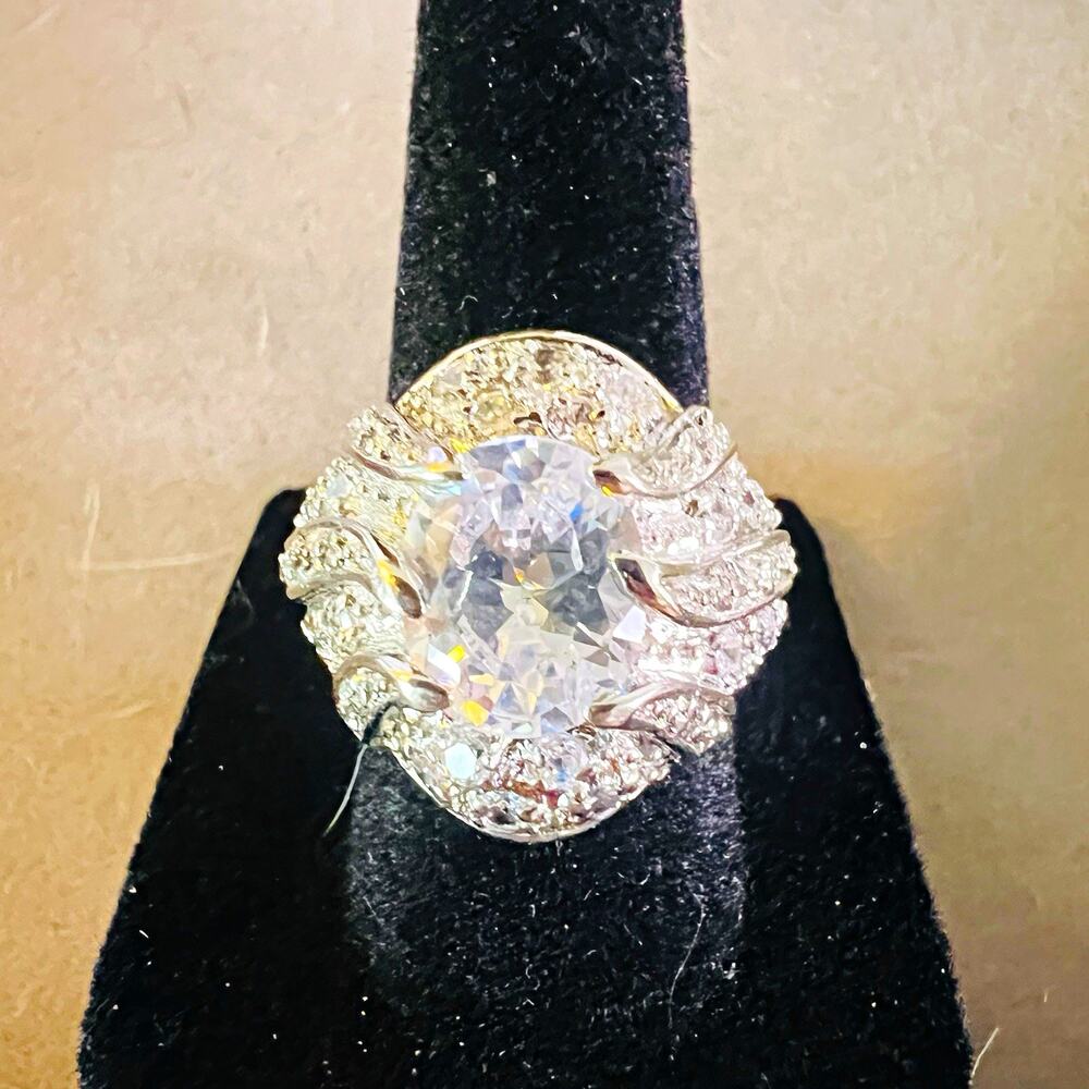 Oval Simulated Diamond White Gold Prong Engagement Ring Women’s Size 7 6mm
